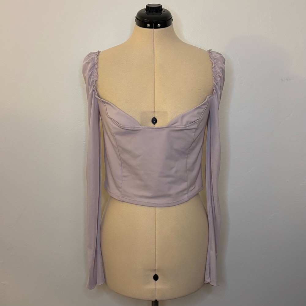 NWT Free People Intimately Lilac Sweetheart Bustier Top w/ Sheer Long Sleeves, M
